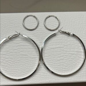 Elegant Silver Hoop Earrings Set